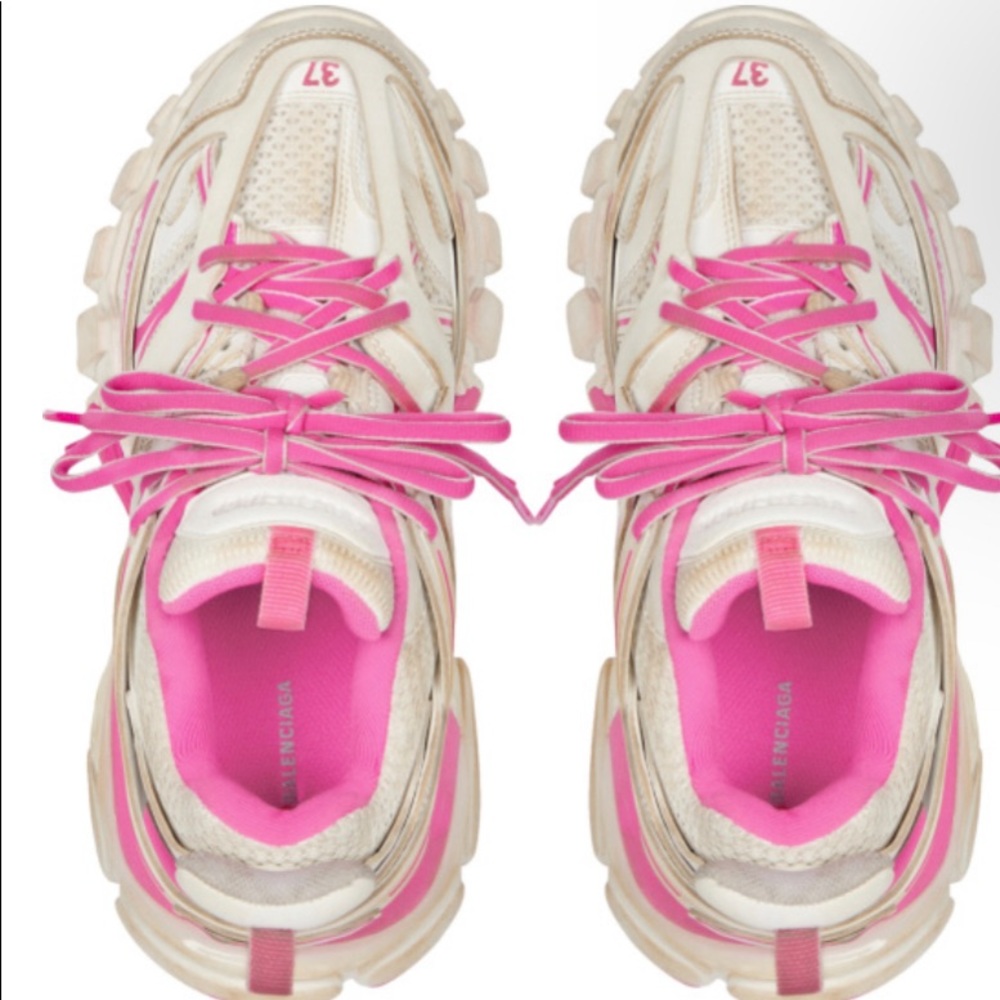 BALENCIAGA - Dirty White & Pink 'Track' Sneakers